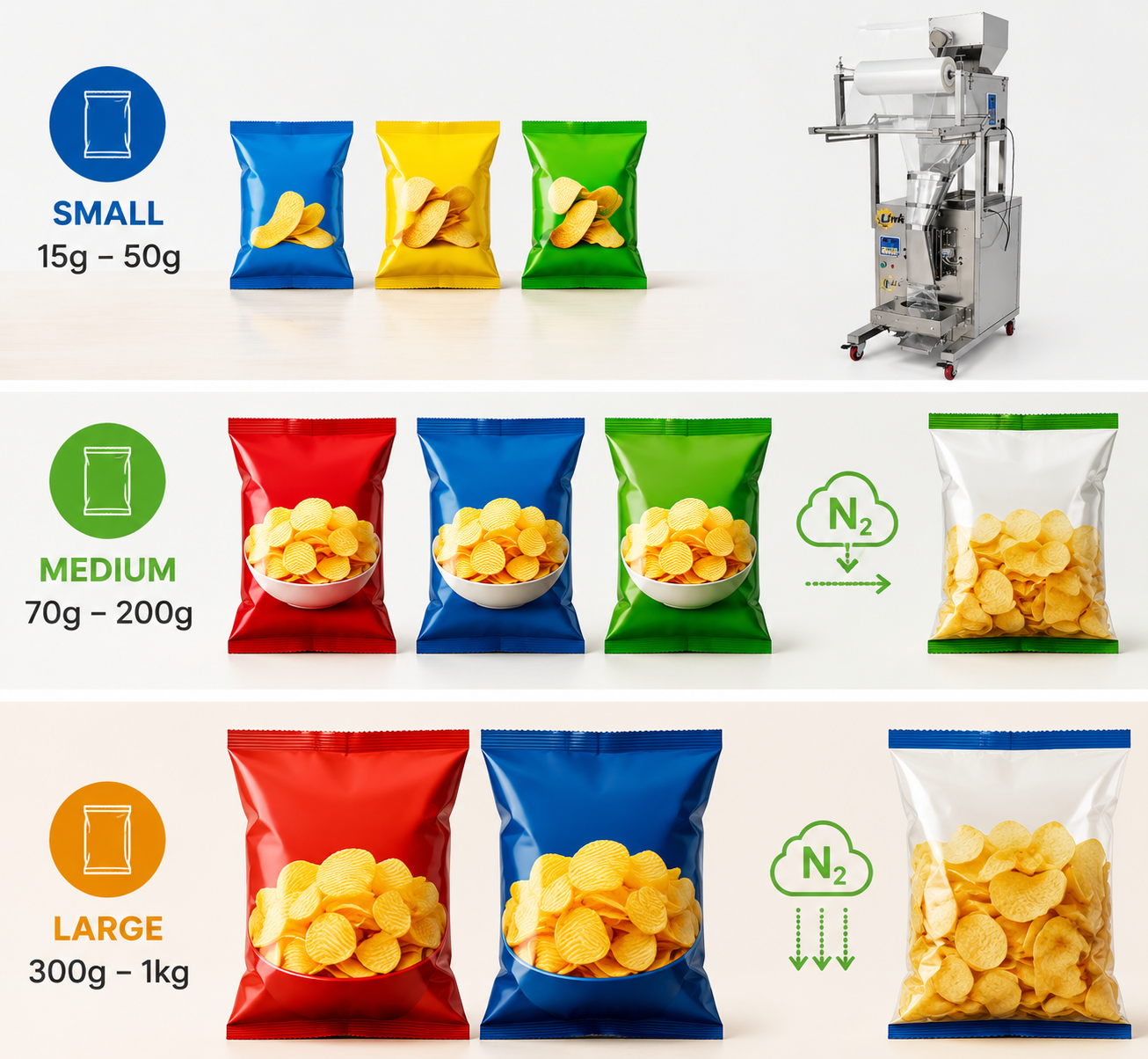 Combined packaging bag size